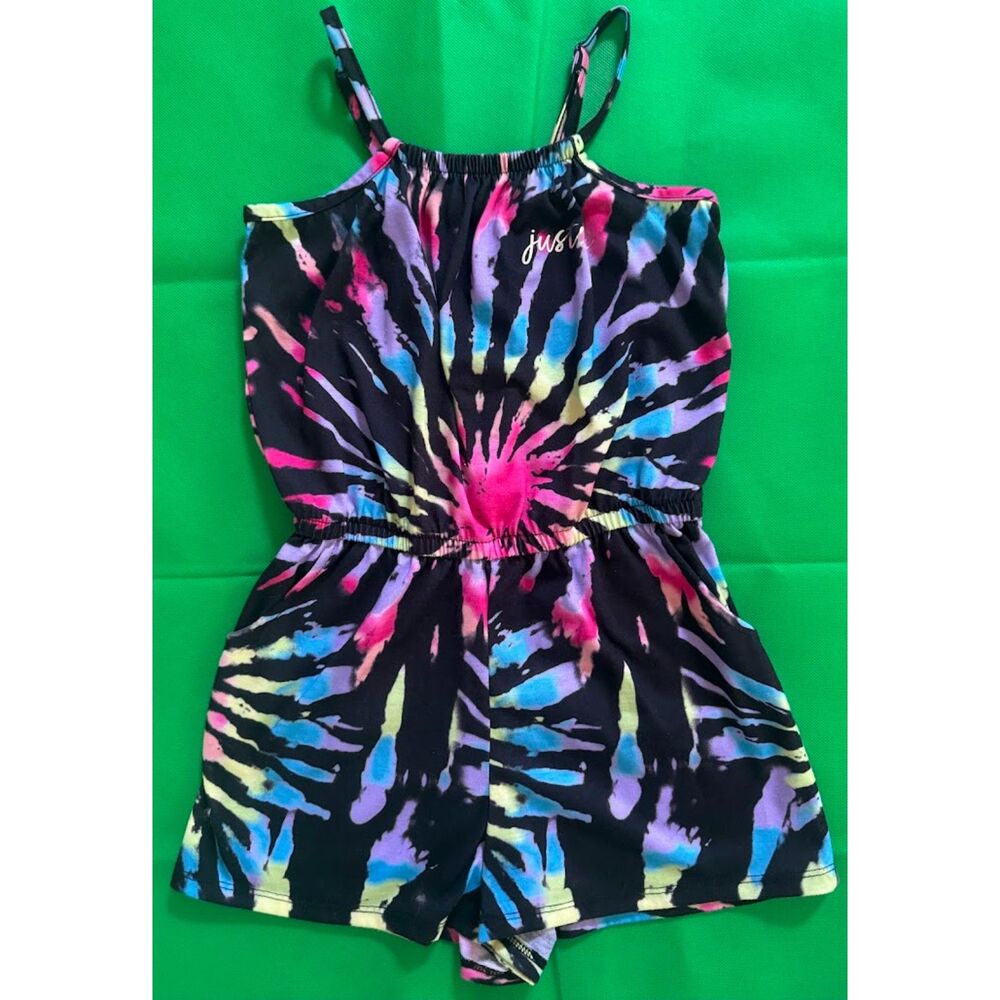 Justice Sleep Romper Girls Size 7 8, Black Sleeveless w/ Tie Dye